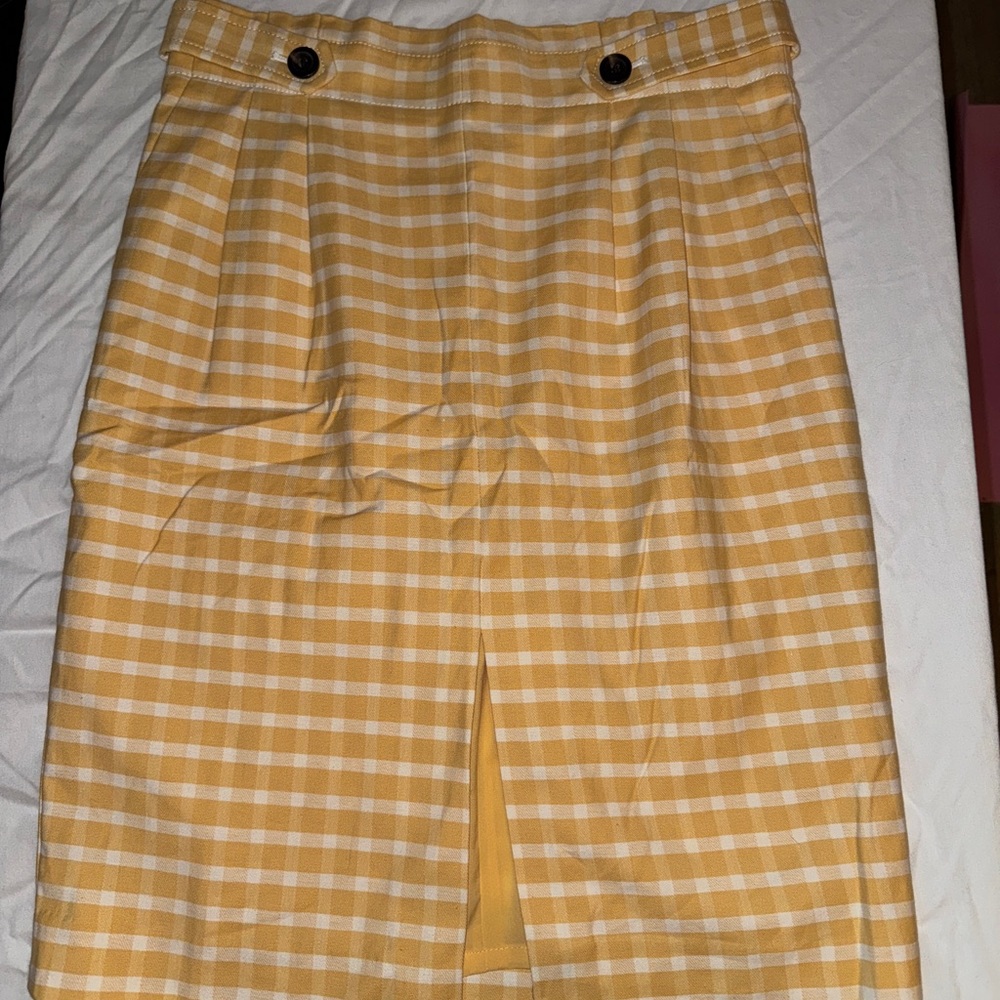 Ann Taylor Yellow Checkered Pencil Skirt